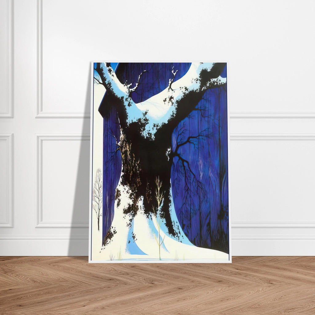 Blue Barn and Snow Framed Poster | Eyvind Earle Framed Prints Wall Art | Eyvind Earle Prints