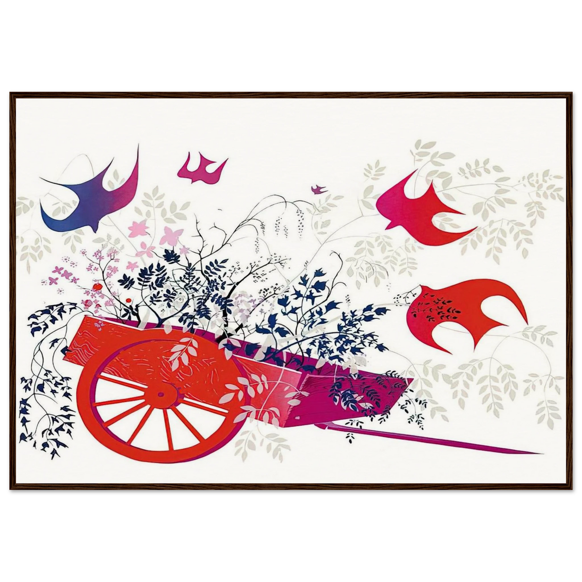 Red Wagon & Foliage Framed Poster | Eyvind Earle Framed Prints Wall Art | Eyvind Earle Prints