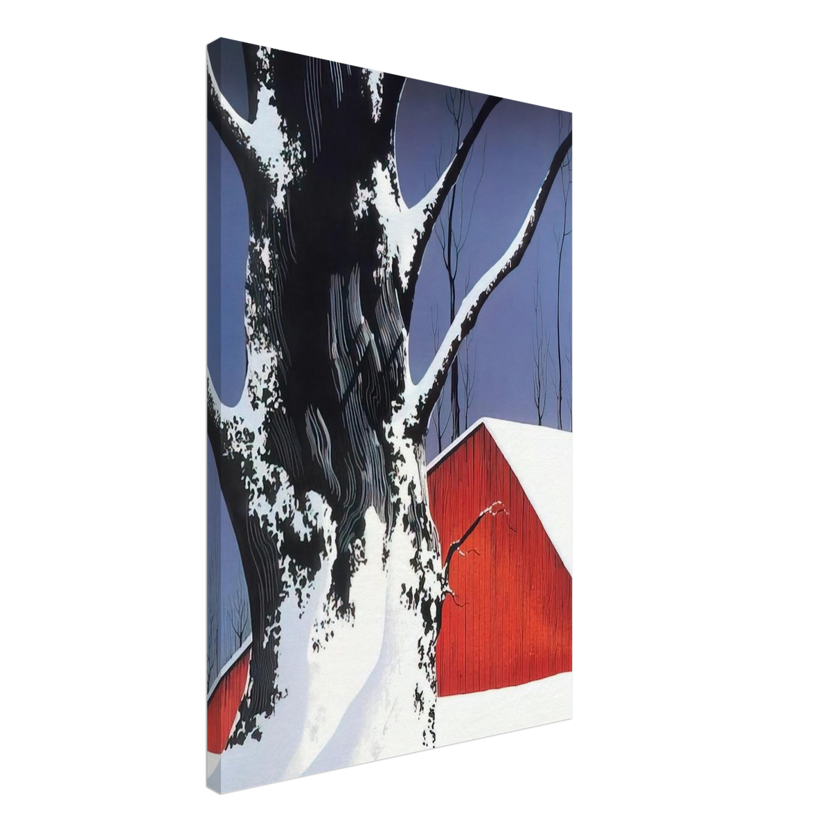 Red Barn and Tree Snow Canvas | Eyvind Earle Canvas | Eyvind Earle Prints