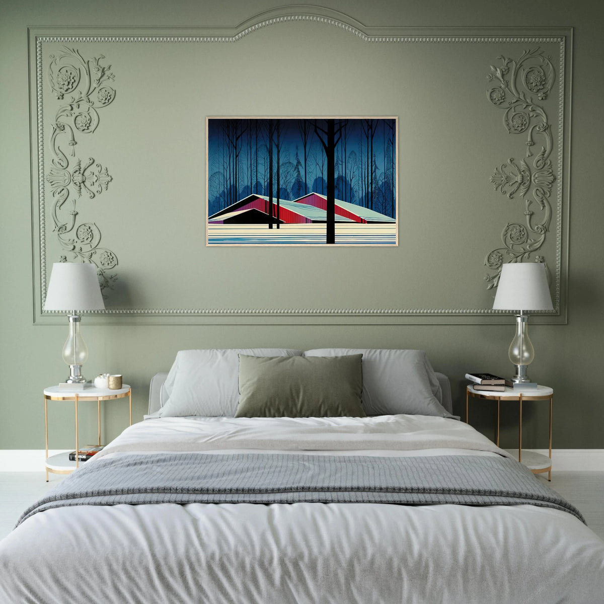 Winter Barns Framed Poster | Eyvind Earle Framed Prints Wall Art | Eyvind Earle Prints