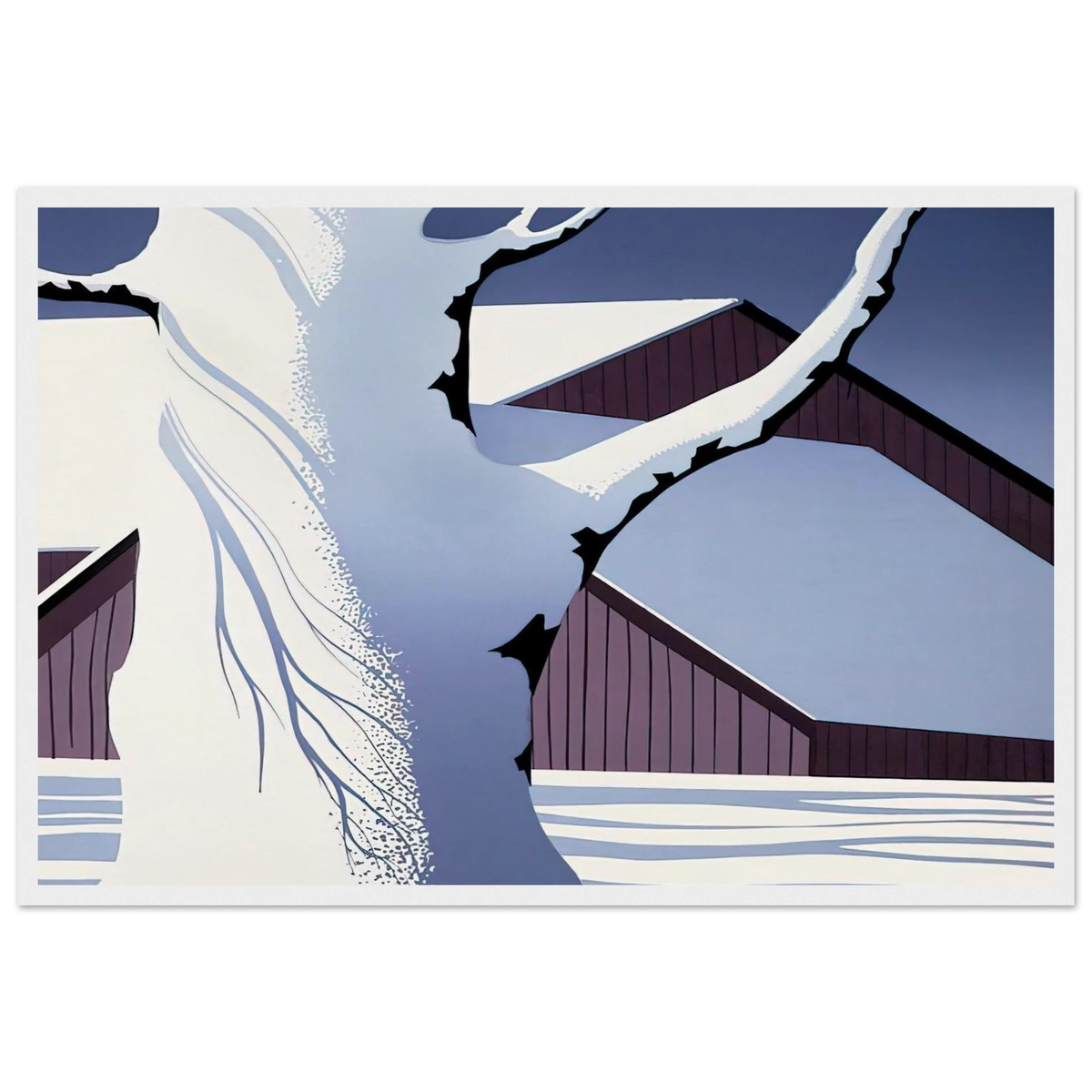 Red Barn and Tree Trunk Framed Poster | Eyvind Earle Framed Prints Wall Art | Eyvind Earle Prints