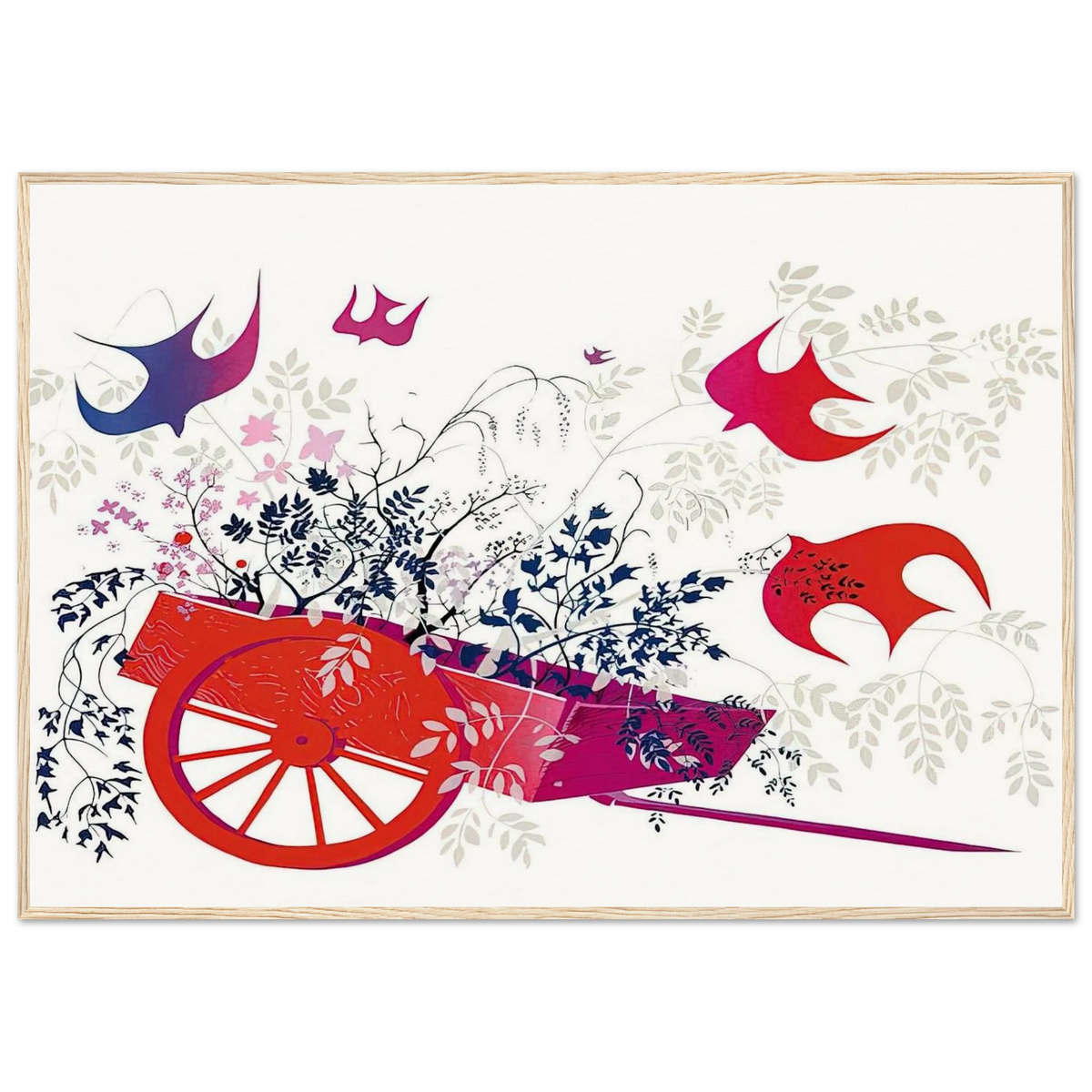 Red Wagon & Foliage Framed Poster | Eyvind Earle Framed Prints Wall Art | Eyvind Earle Prints