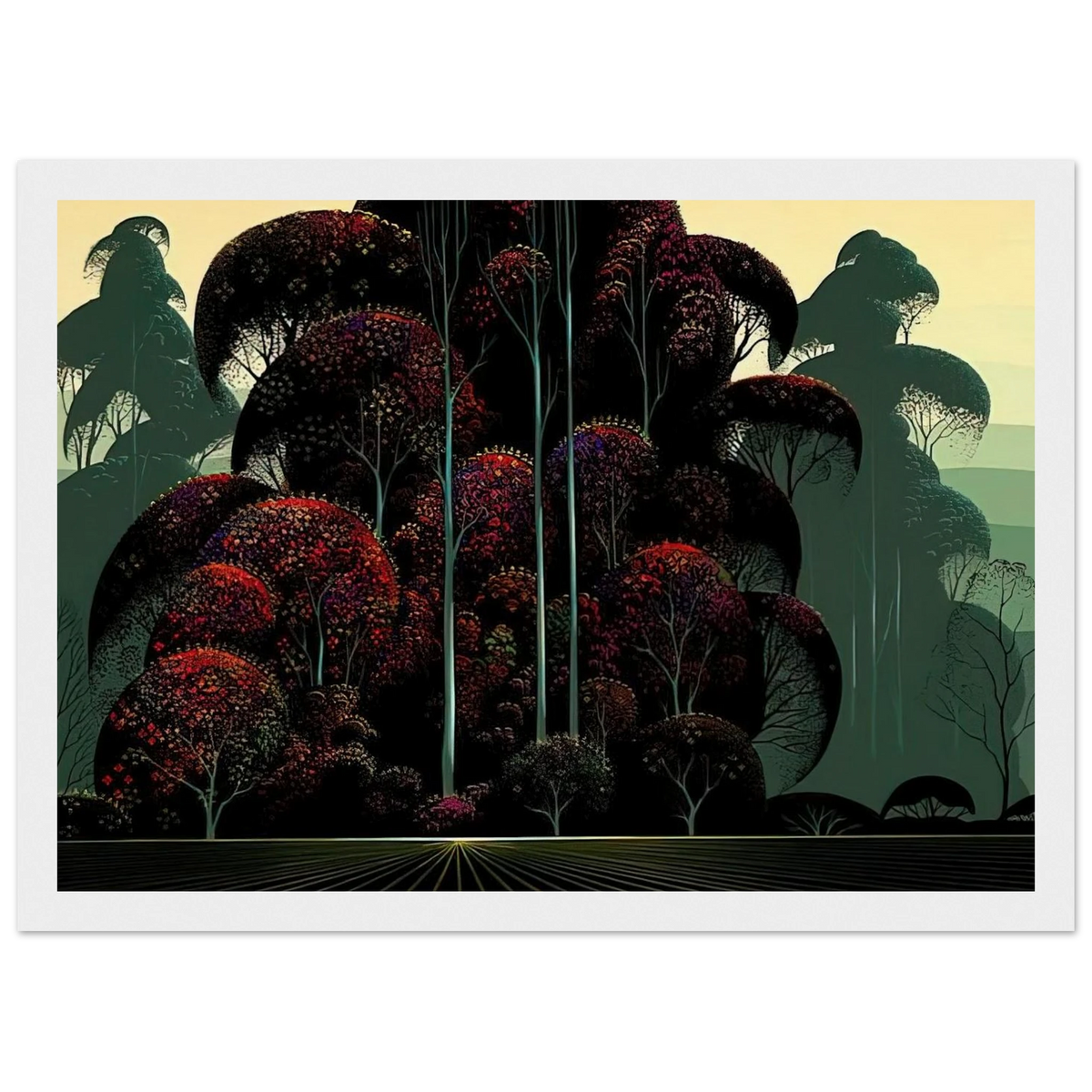 Crimson Autumn Framed Poster | Eyvind Earle Framed Prints Wall Art | Eyvind Earle Prints