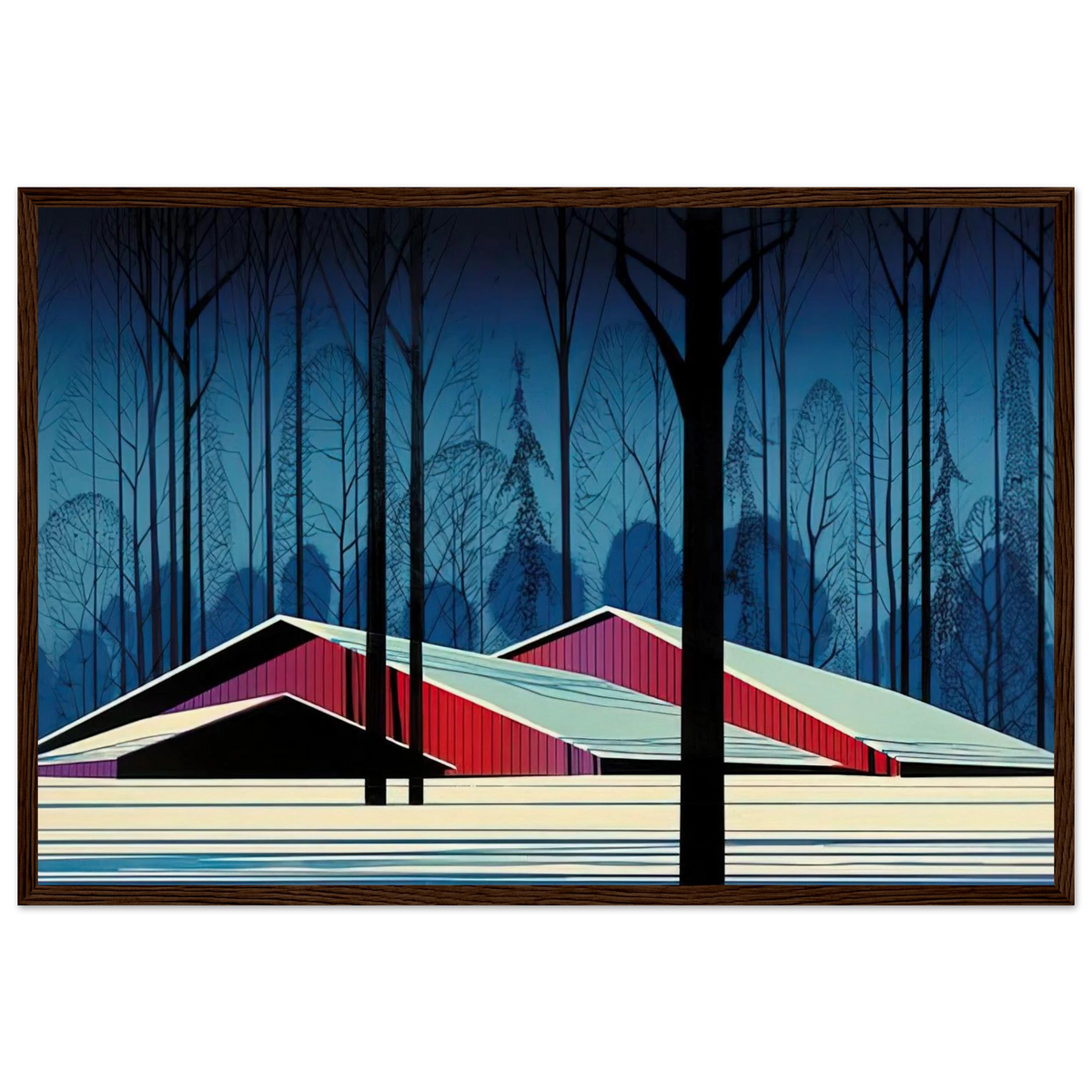 Winter Barns Framed Poster | Eyvind Earle Framed Prints Wall Art | Eyvind Earle Prints
