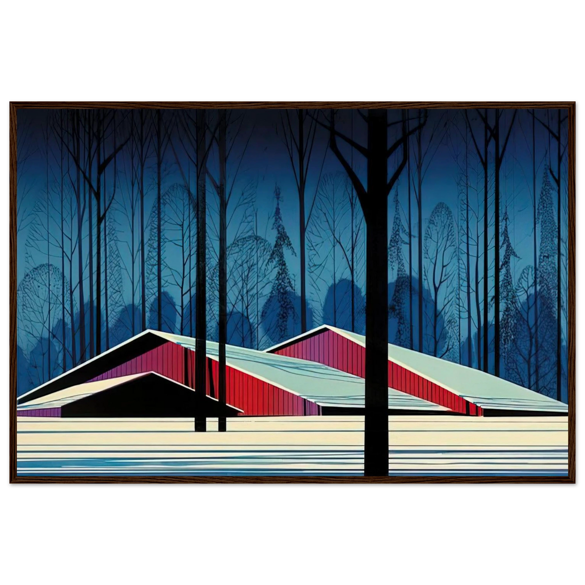 Winter Barns Framed Poster | Eyvind Earle Framed Prints Wall Art | Eyvind Earle Prints