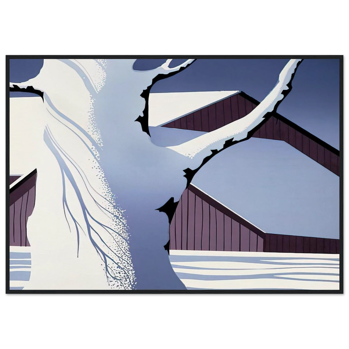 Red Barn and Tree Trunk Framed Poster | Eyvind Earle Framed Prints Wall Art | Eyvind Earle Prints