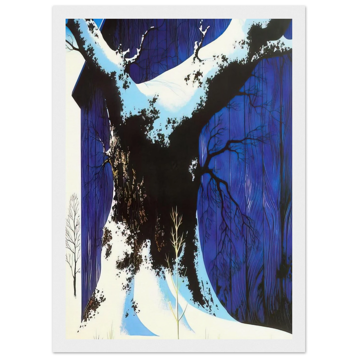 Blue Barn and Snow Framed Poster | Eyvind Earle Framed Prints Wall Art | Eyvind Earle Prints