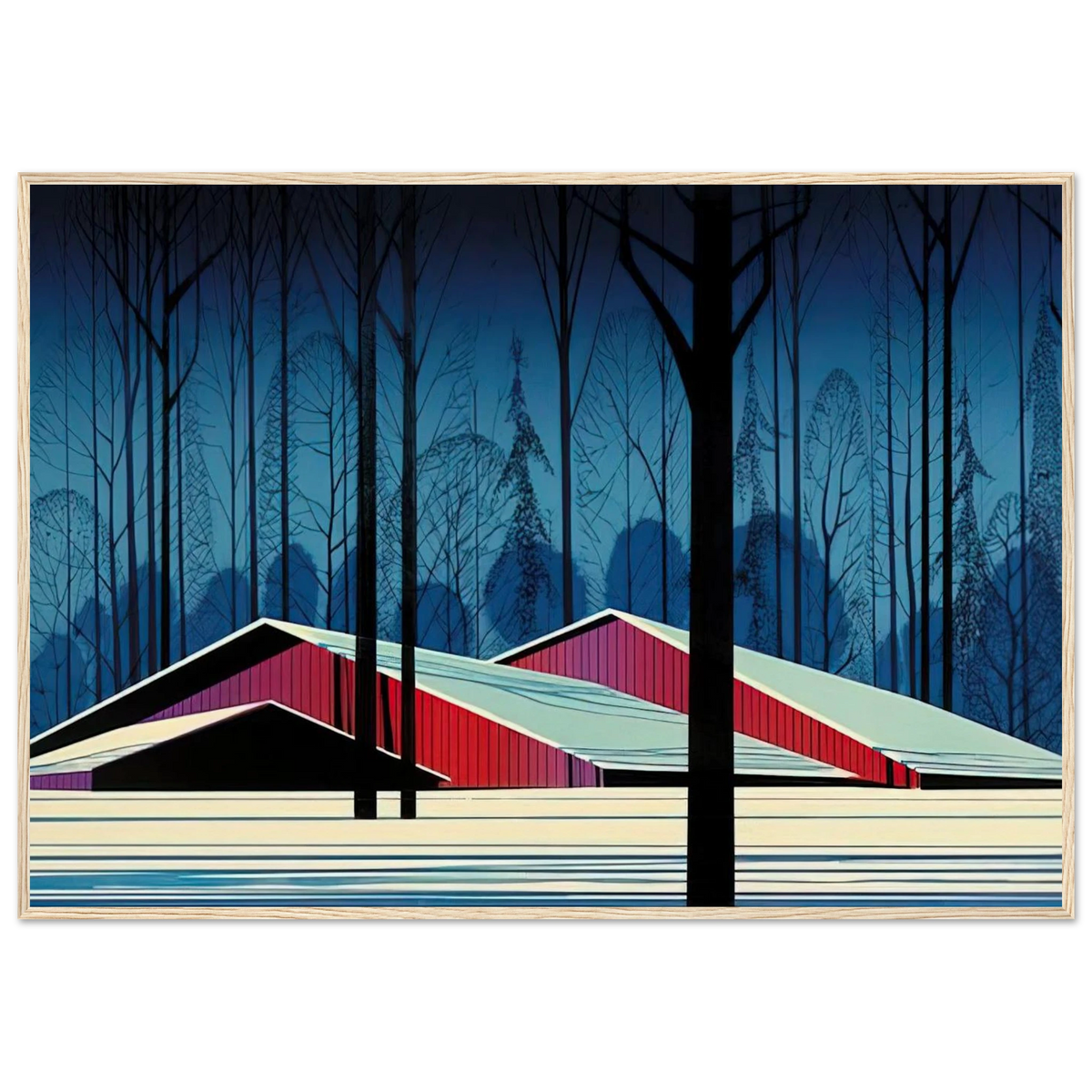 Winter Barns Framed Poster | Eyvind Earle Framed Prints Wall Art | Eyvind Earle Prints