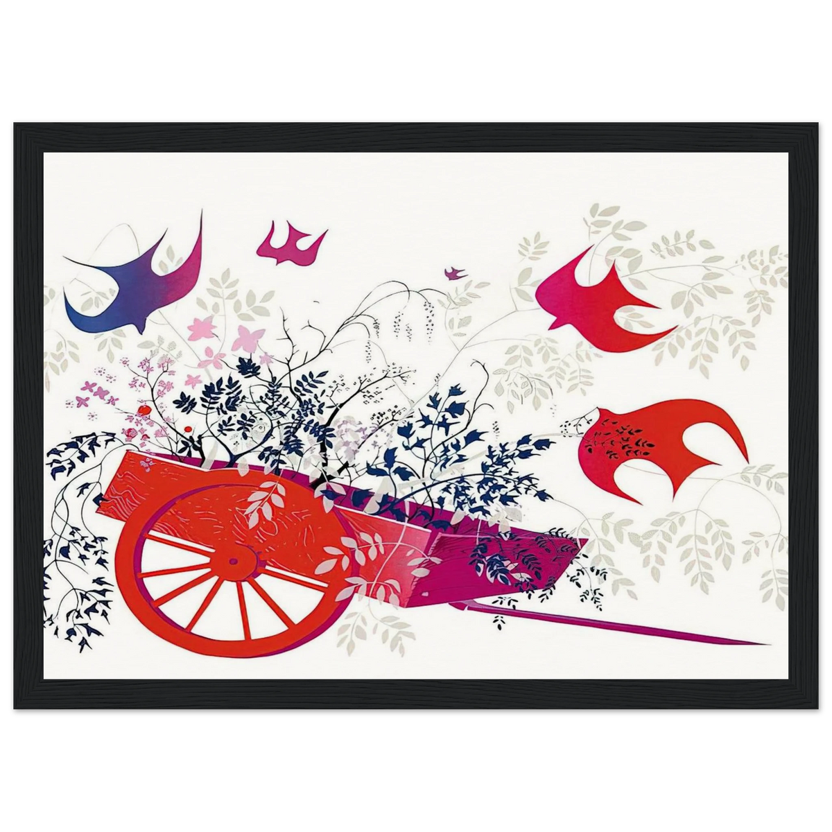 Red Wagon & Foliage Framed Poster | Eyvind Earle Framed Prints Wall Art | Eyvind Earle Prints