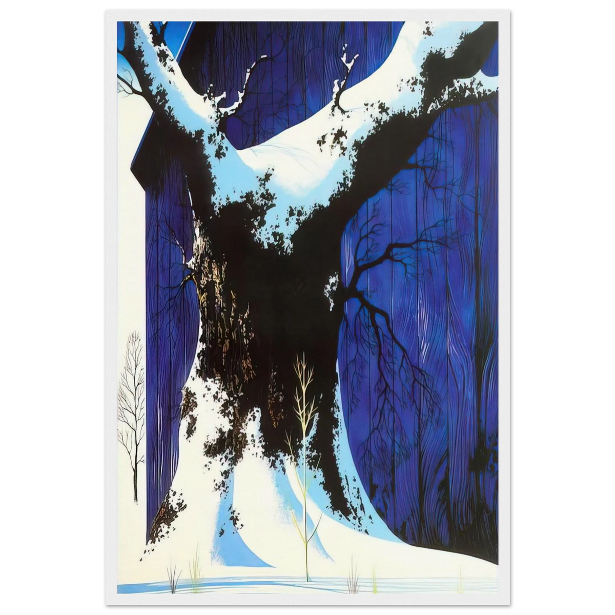 Blue Barn and Snow Framed Poster | Eyvind Earle Framed Prints Wall Art | Eyvind Earle Prints
