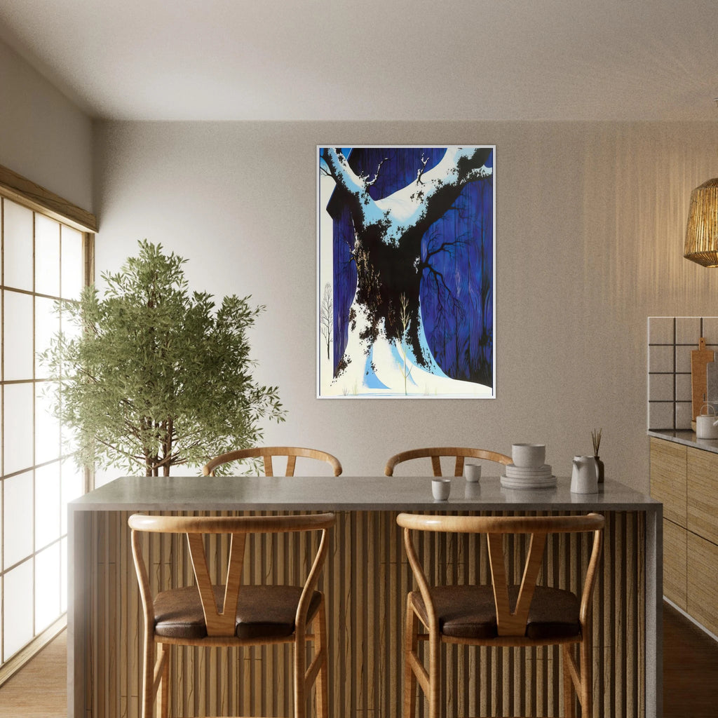 Blue Barn and Snow Framed Poster | Eyvind Earle Framed Prints Wall Art | Eyvind Earle Prints