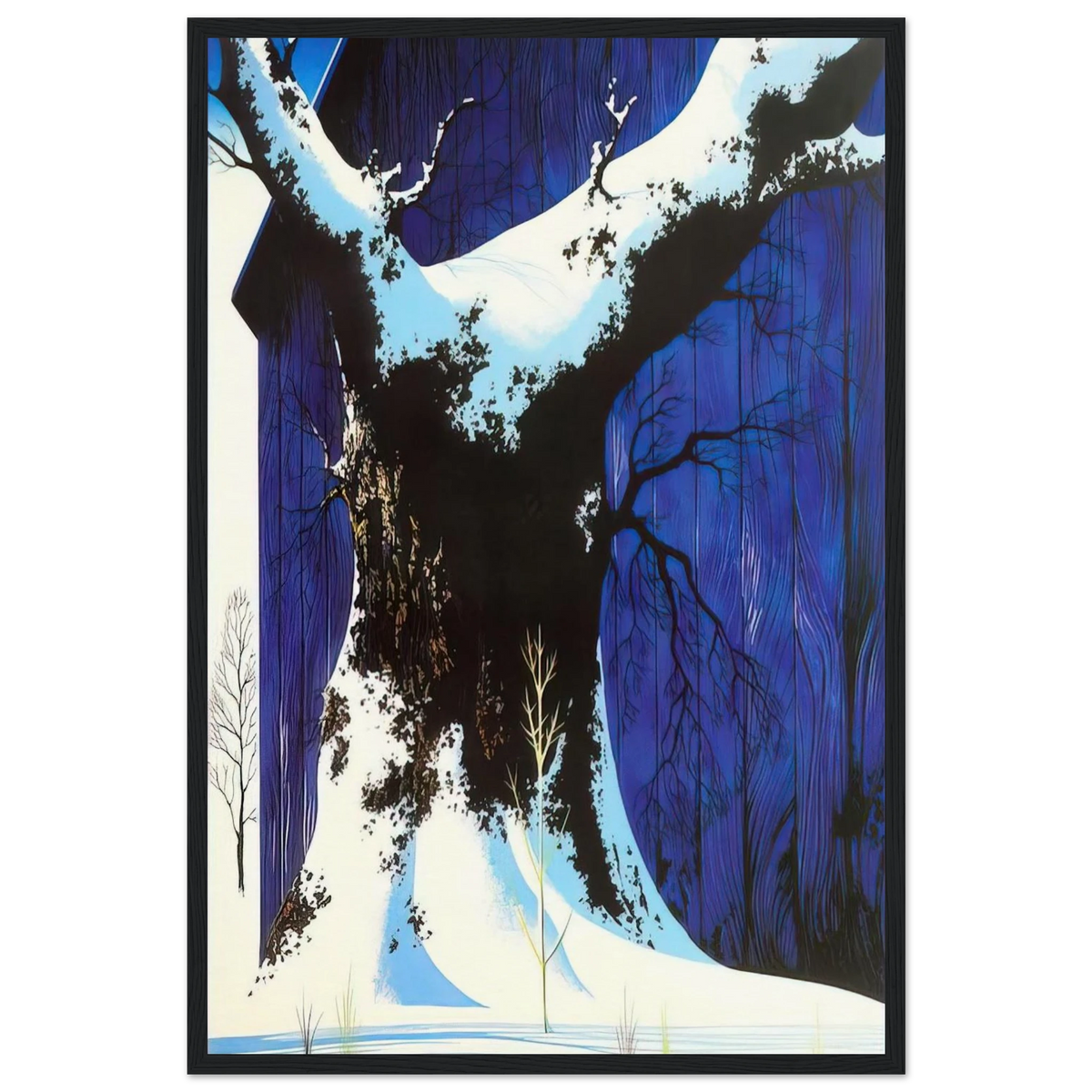 Blue Barn and Snow Framed Poster | Eyvind Earle Framed Prints Wall Art | Eyvind Earle Prints