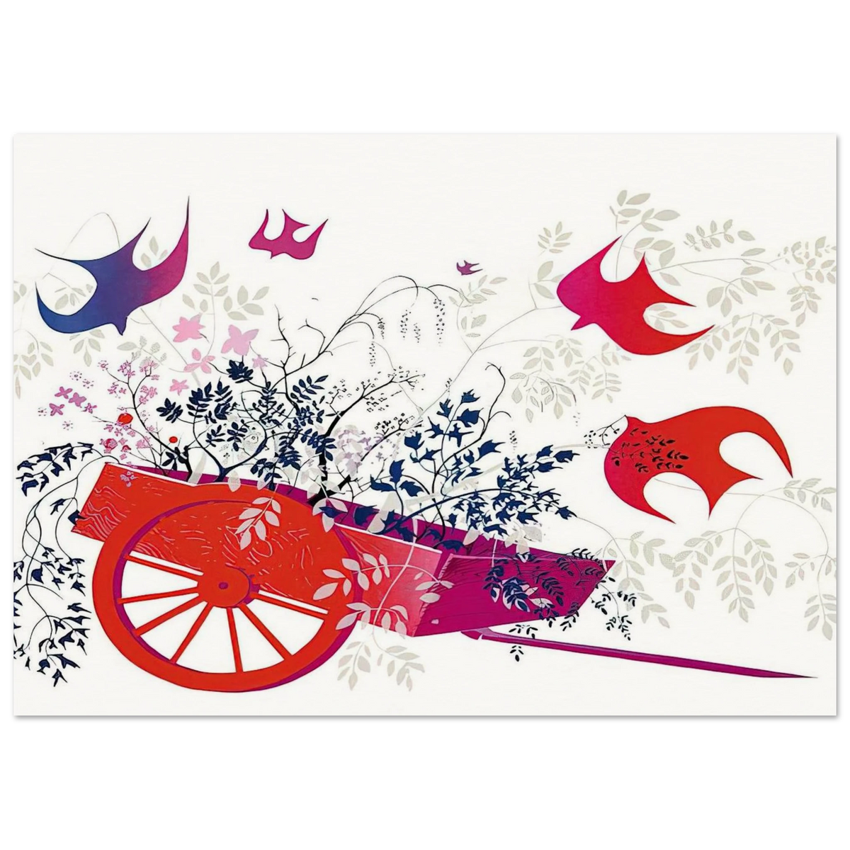 Red Wagon & Foliage Poster | Eyvind Earle Poster | Eyvind Earle Prints