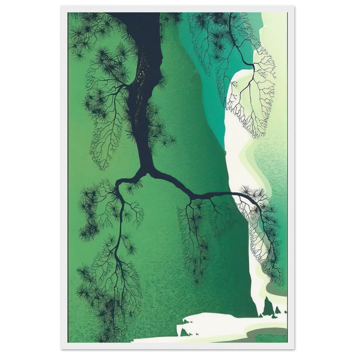 Sea Cliffs and Pine Branch Framed Poster | Eyvind Earle Framed Prints Wall Art | Eyvind Earle Prints