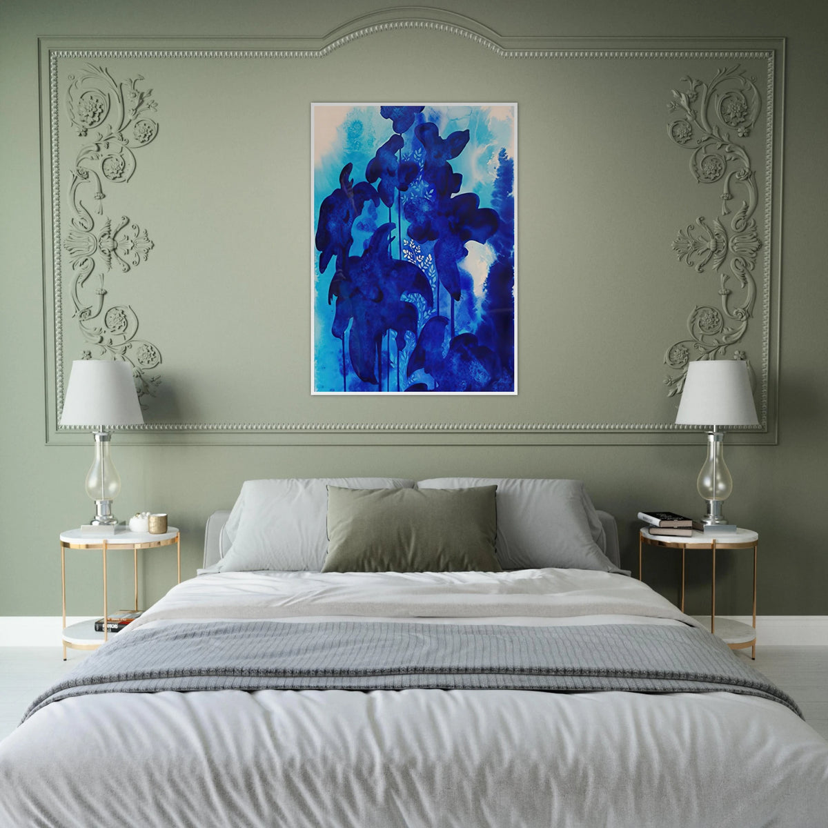 Blue Floral Framed Poster | Eyvind Earle Framed Prints Wall Art | Eyvind Earle Prints