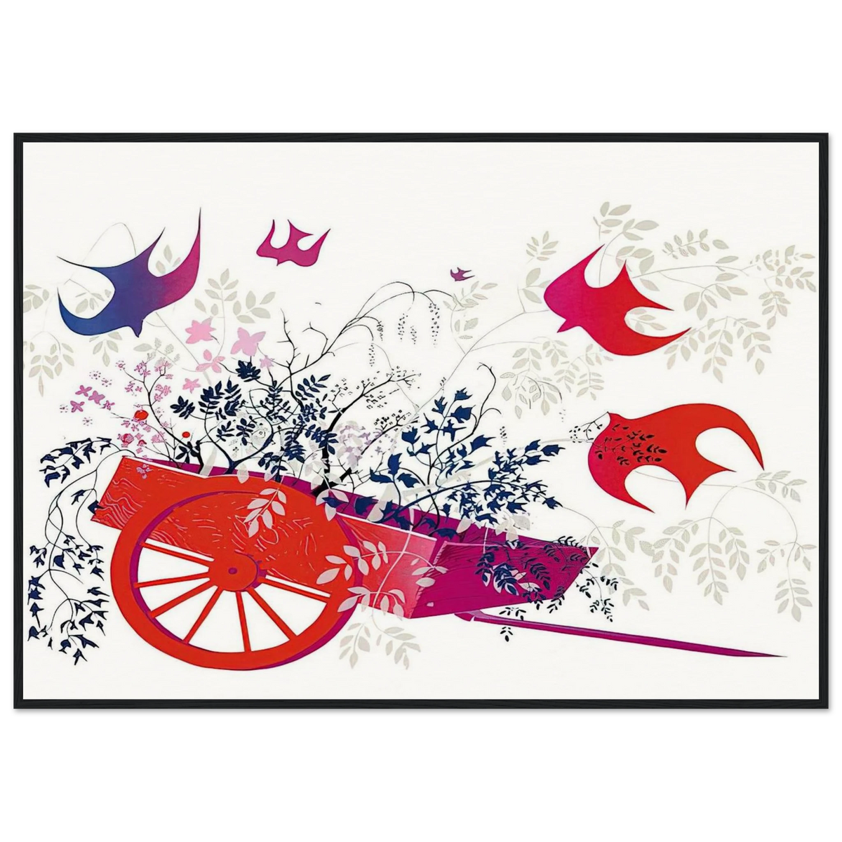 Red Wagon & Foliage Framed Poster | Eyvind Earle Framed Prints Wall Art | Eyvind Earle Prints
