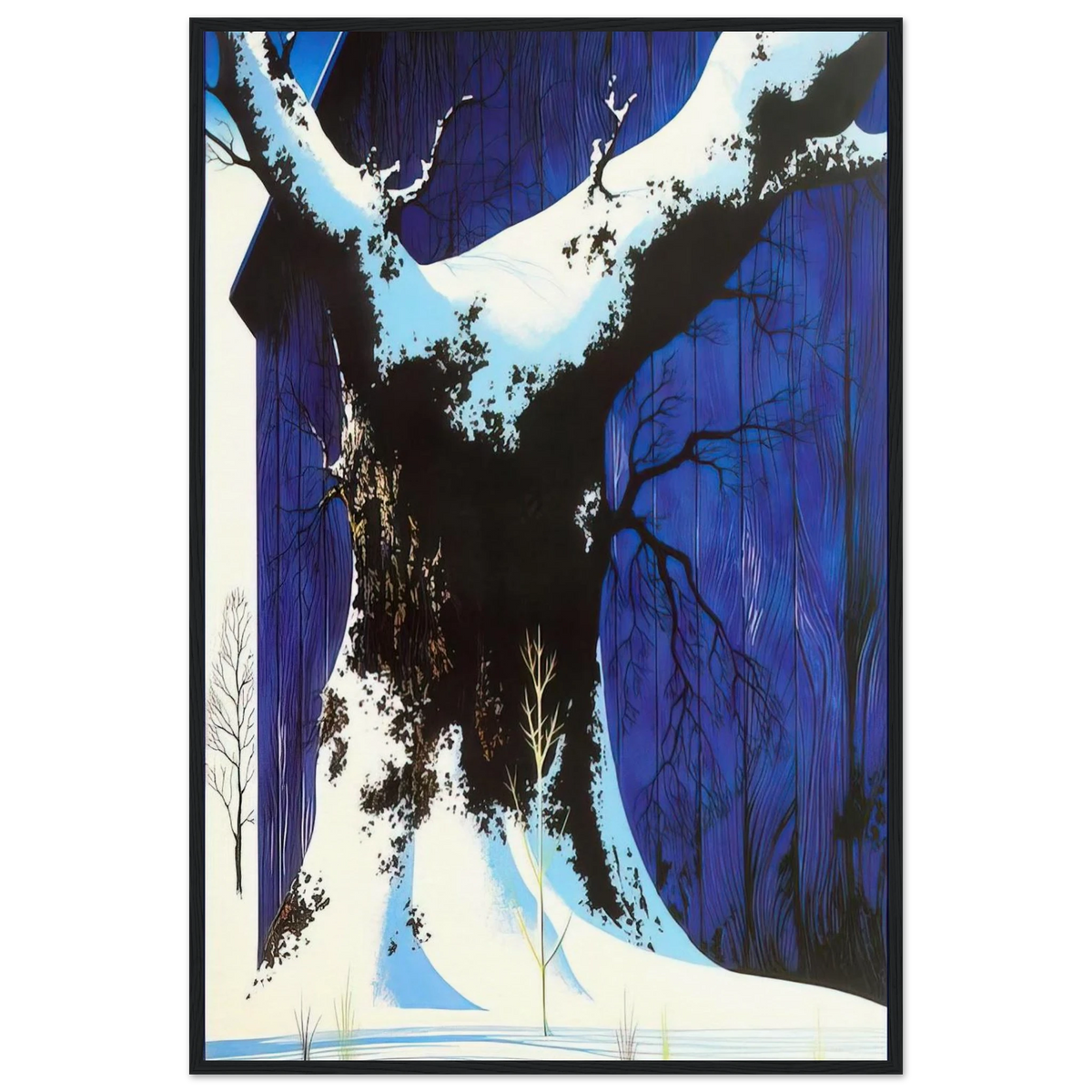 Blue Barn and Snow Framed Poster | Eyvind Earle Framed Prints Wall Art | Eyvind Earle Prints