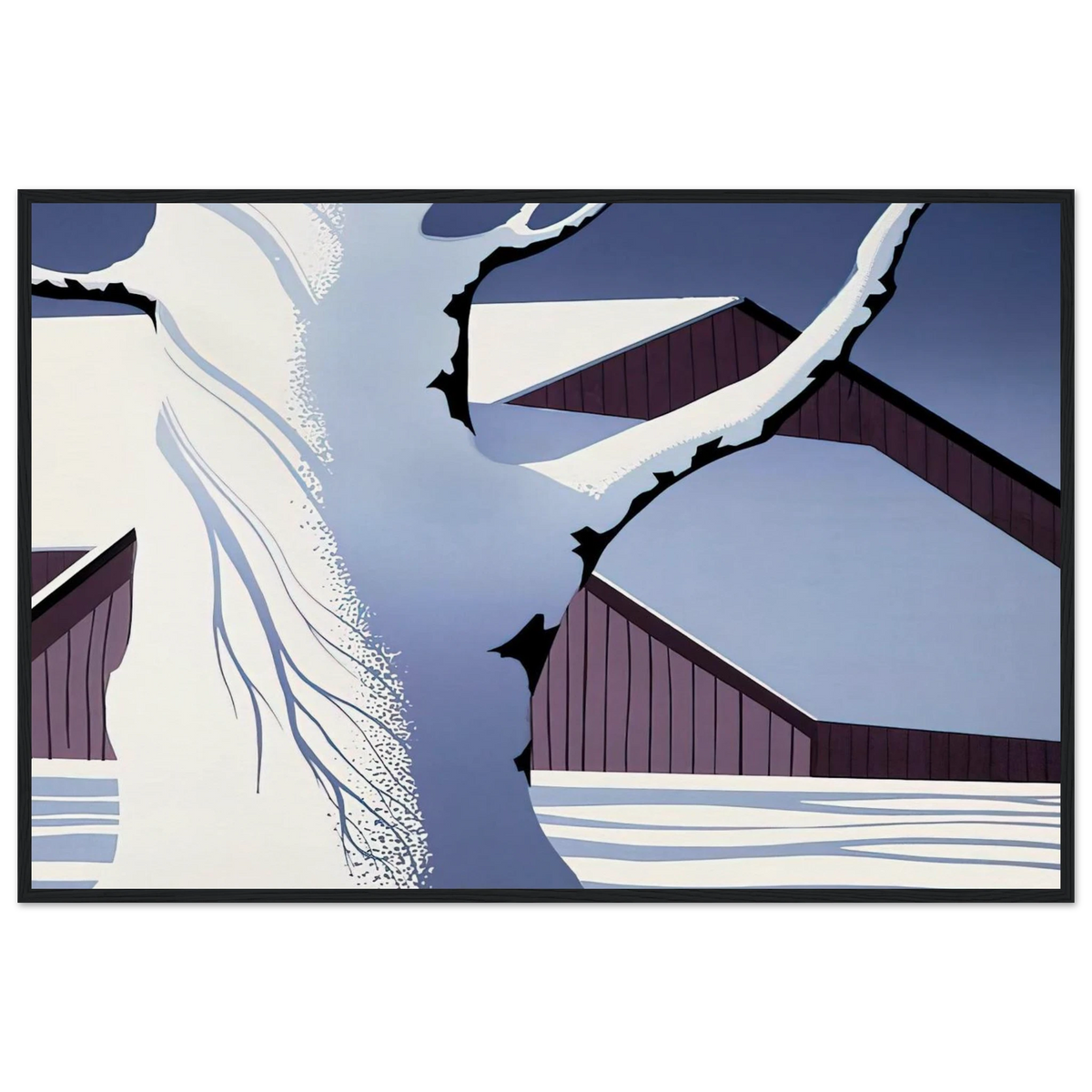 Red Barn and Tree Trunk Framed Poster | Eyvind Earle Framed Prints Wall Art | Eyvind Earle Prints