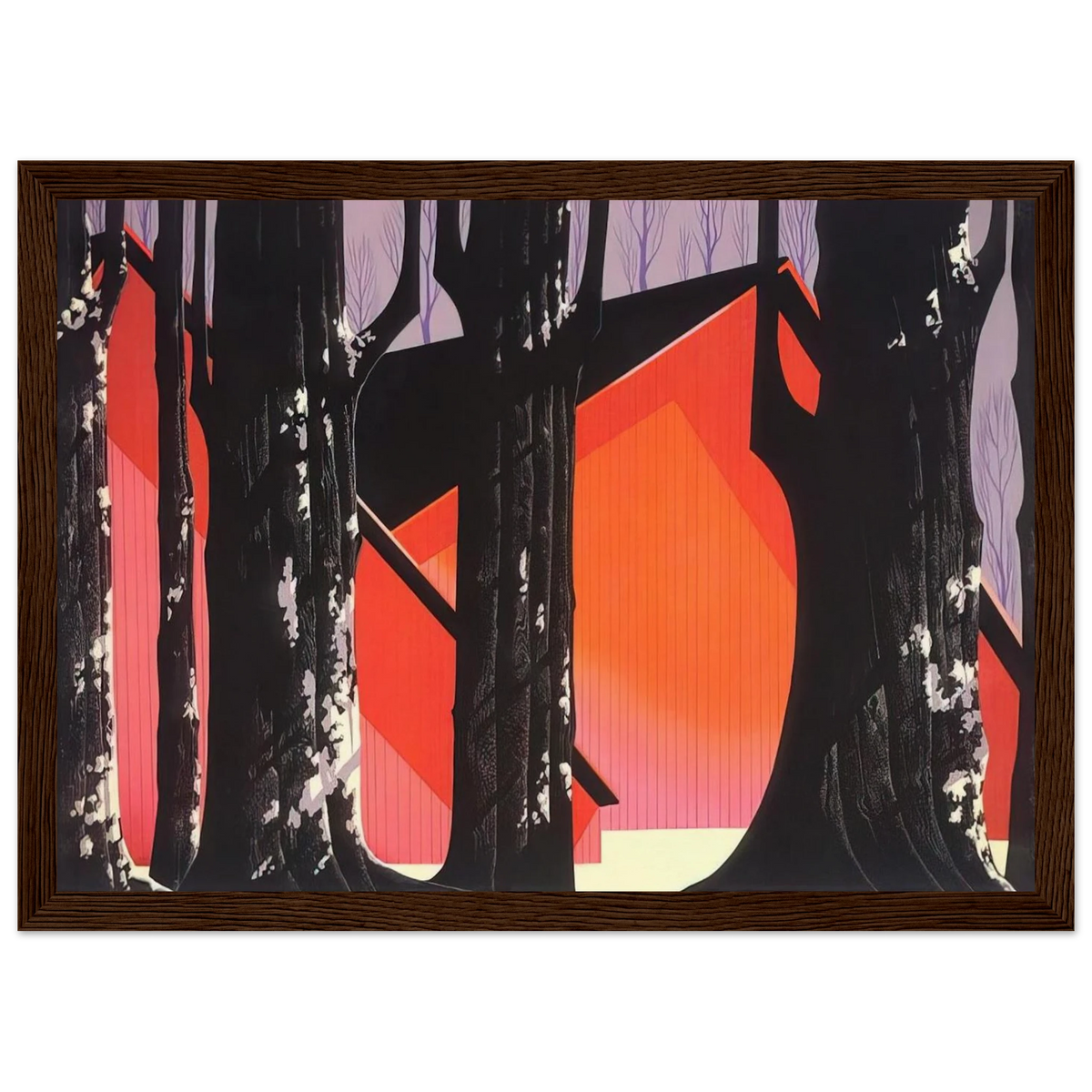 Winter Barnyard Framed Poster | Eyvind Earle Framed Prints Wall Art | Eyvind Earle Prints