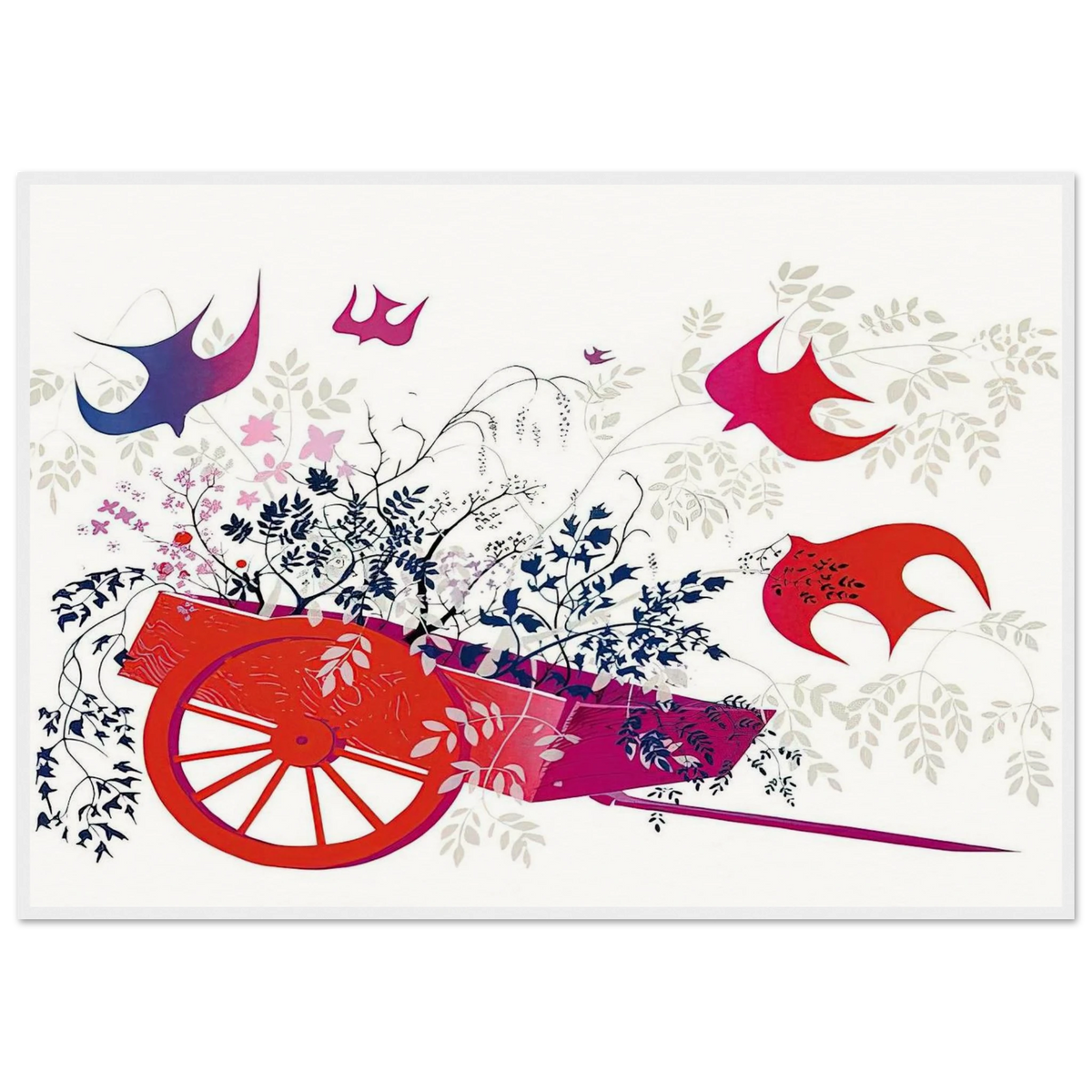 Red Wagon & Foliage Framed Poster | Eyvind Earle Framed Prints Wall Art | Eyvind Earle Prints