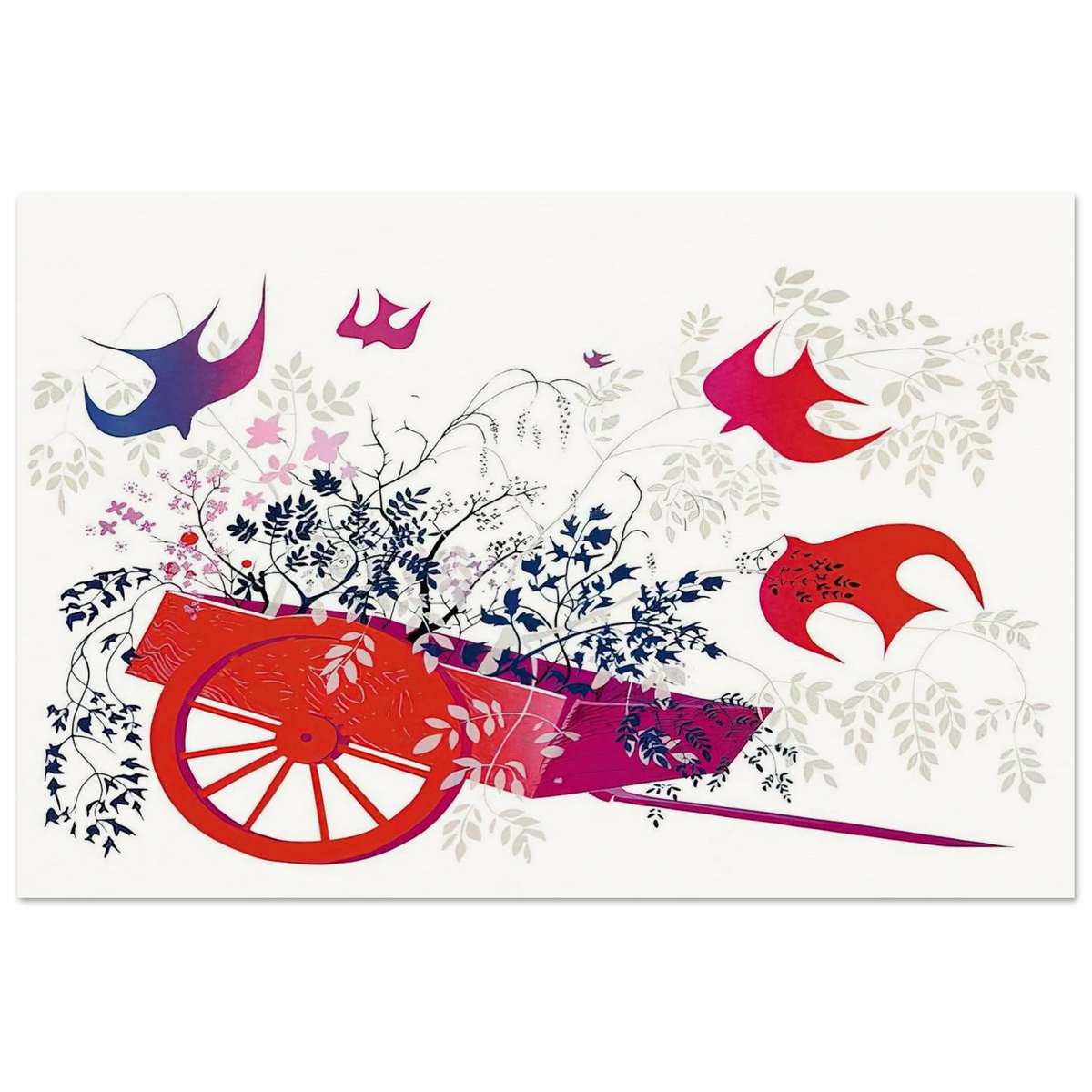 Red Wagon & Foliage Poster | Eyvind Earle Poster | Eyvind Earle Prints