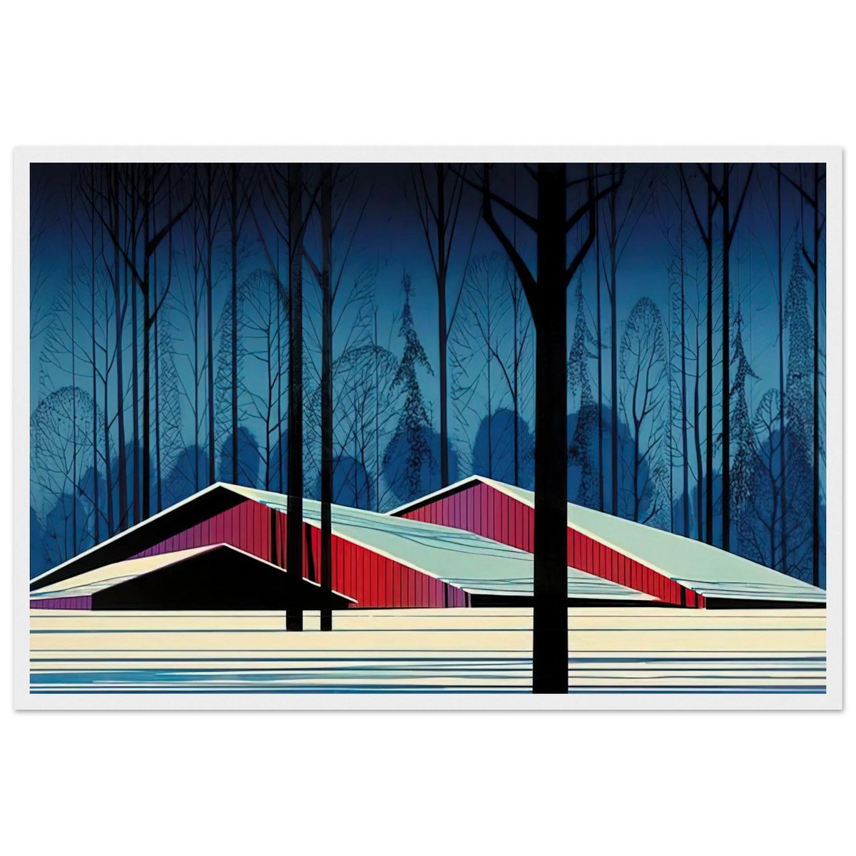 Winter Barns Framed Poster | Eyvind Earle Framed Prints Wall Art | Eyvind Earle Prints