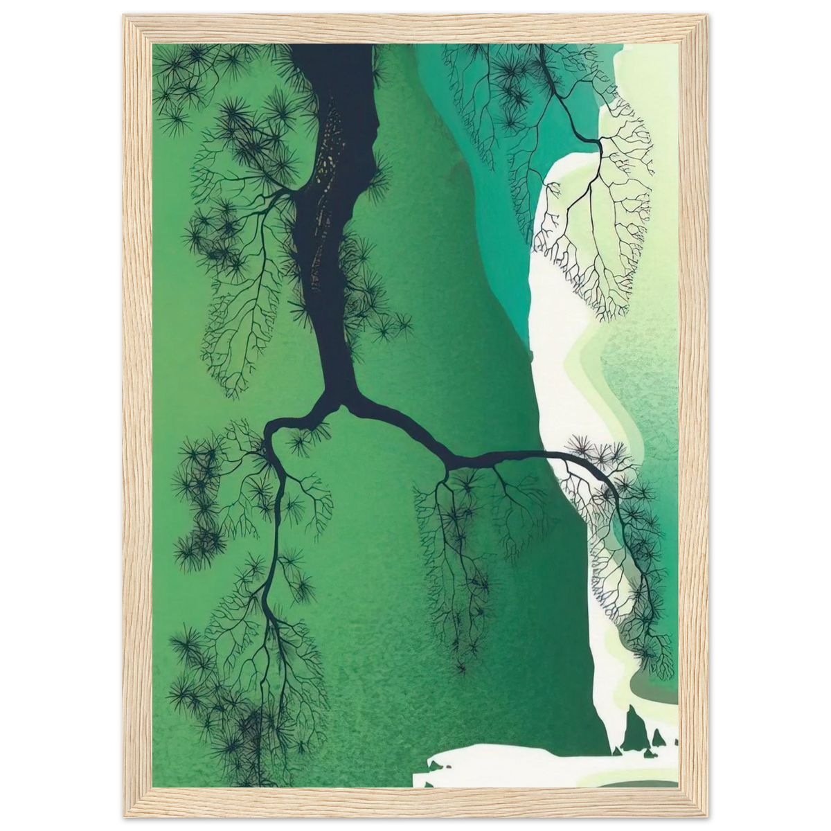 Sea Cliffs and Pine Branch Framed Poster | Eyvind Earle Framed Prints Wall Art | Eyvind Earle Prints