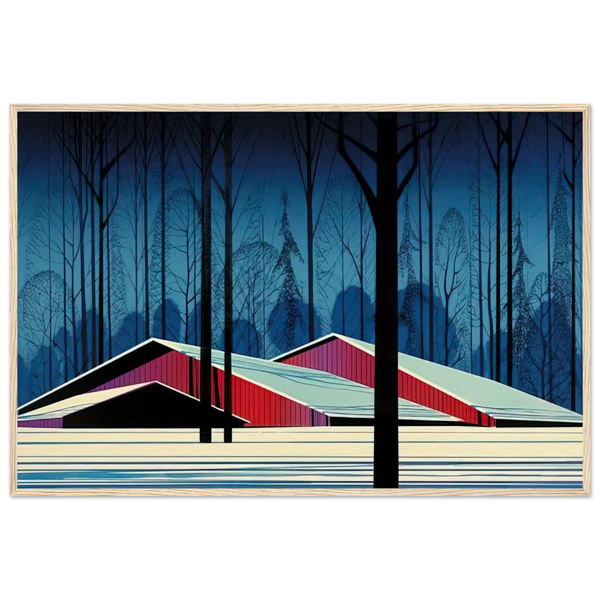 Winter Barns Framed Poster | Eyvind Earle Framed Prints Wall Art | Eyvind Earle Prints