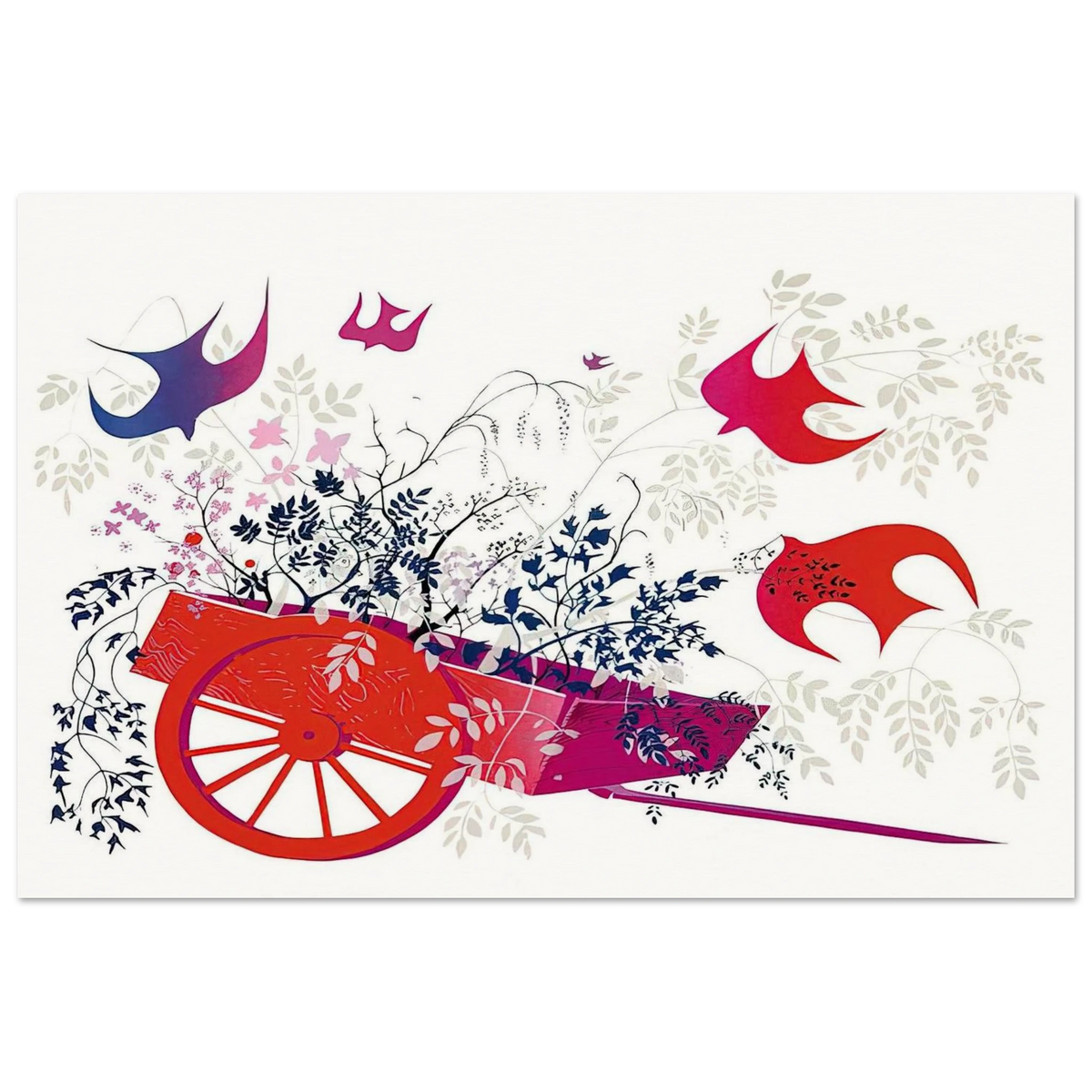 Red Wagon & Foliage Poster | Eyvind Earle Poster | Eyvind Earle Prints
