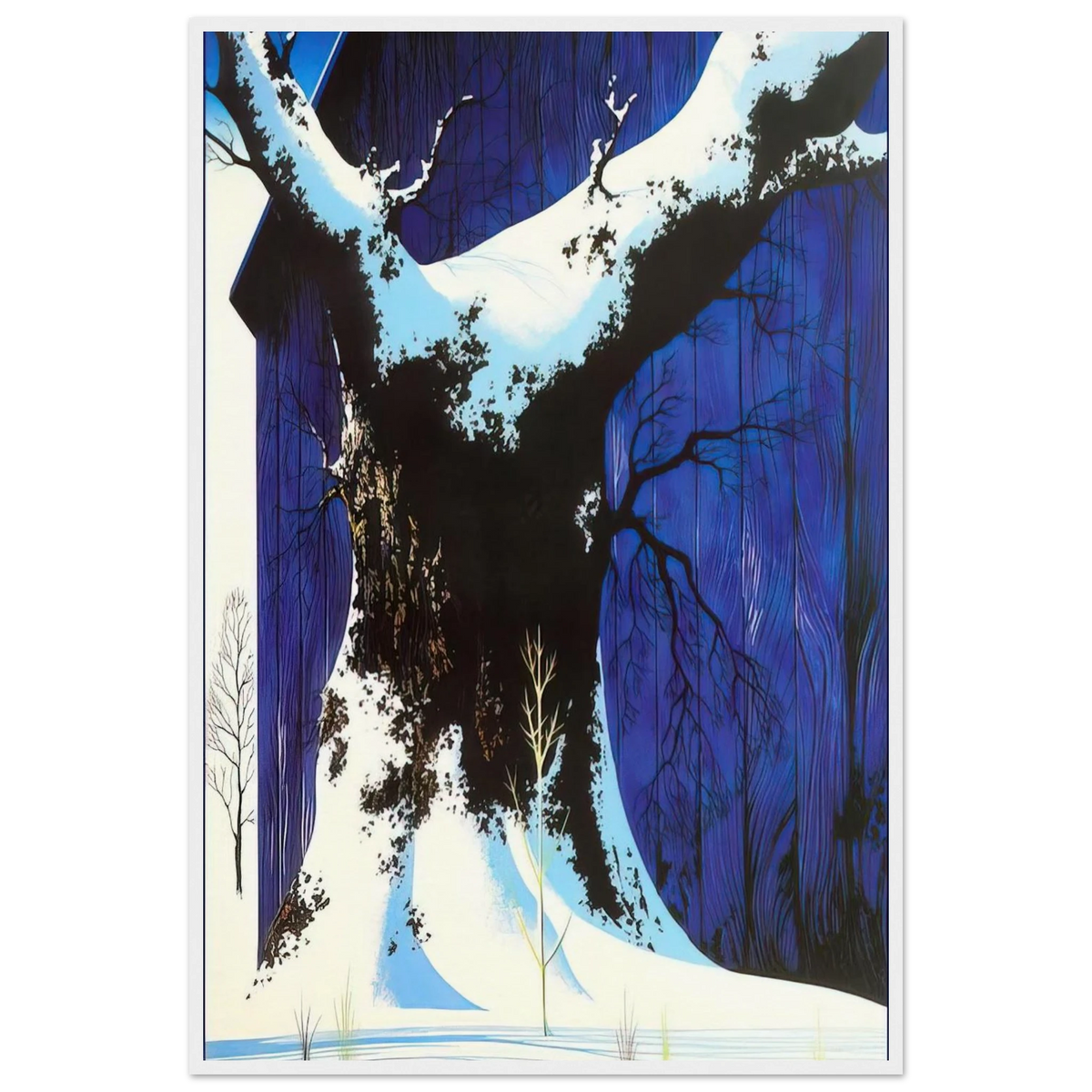 Blue Barn and Snow Framed Poster | Eyvind Earle Framed Prints Wall Art | Eyvind Earle Prints