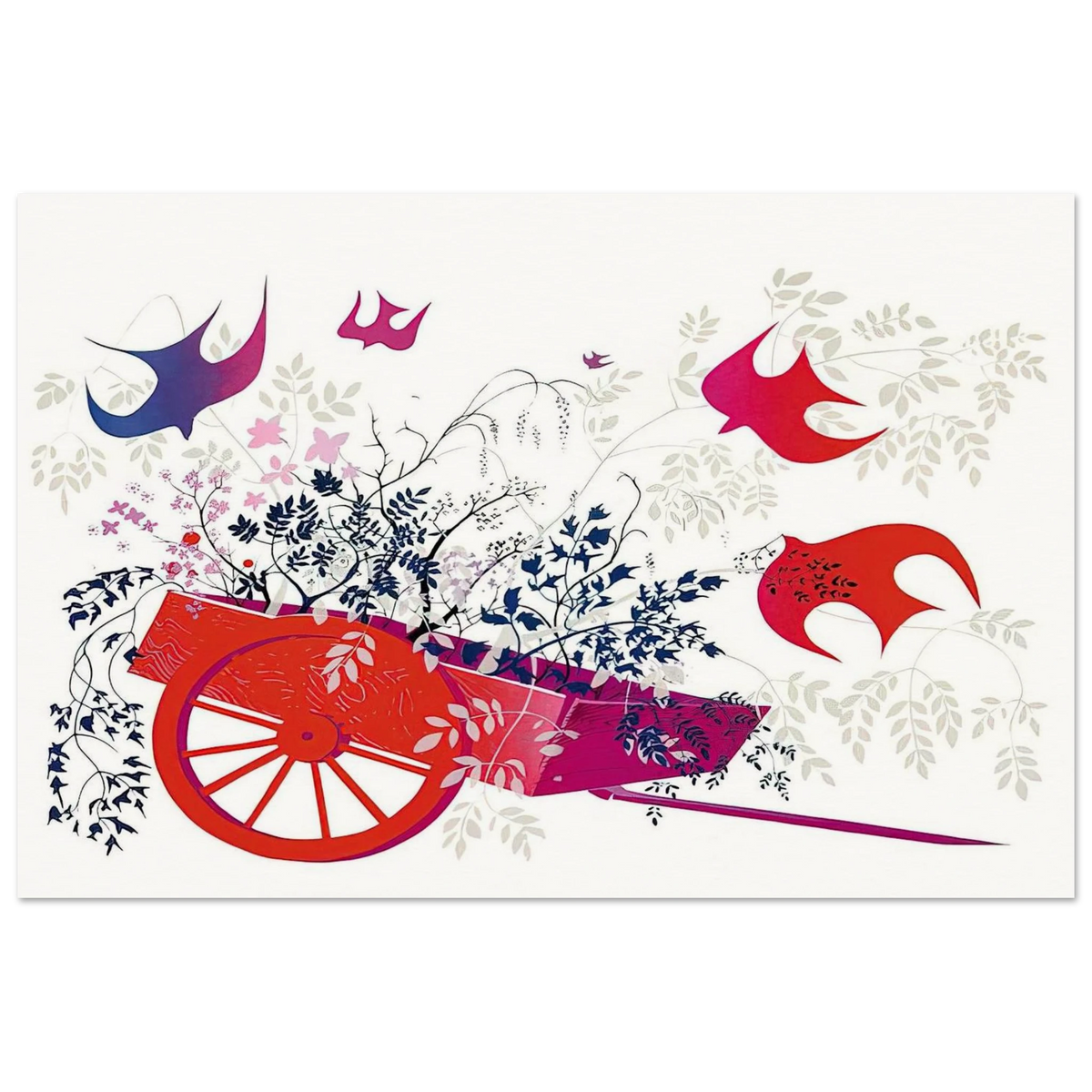 Red Wagon & Foliage Poster | Eyvind Earle Poster | Eyvind Earle Prints