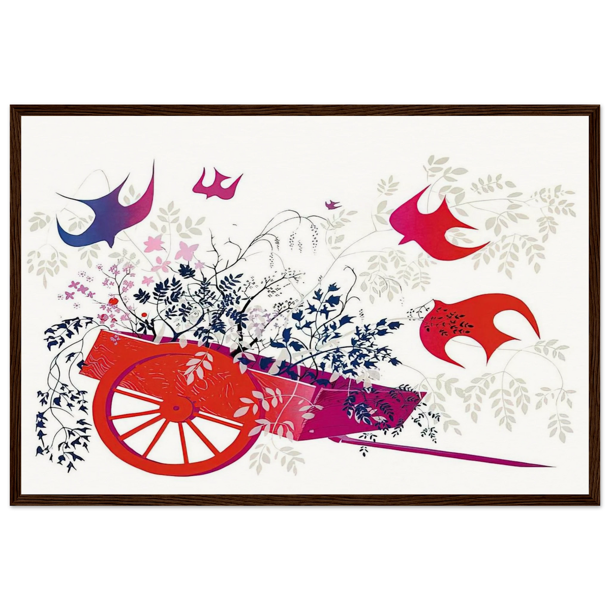 Red Wagon & Foliage Framed Poster | Eyvind Earle Framed Prints Wall Art | Eyvind Earle Prints