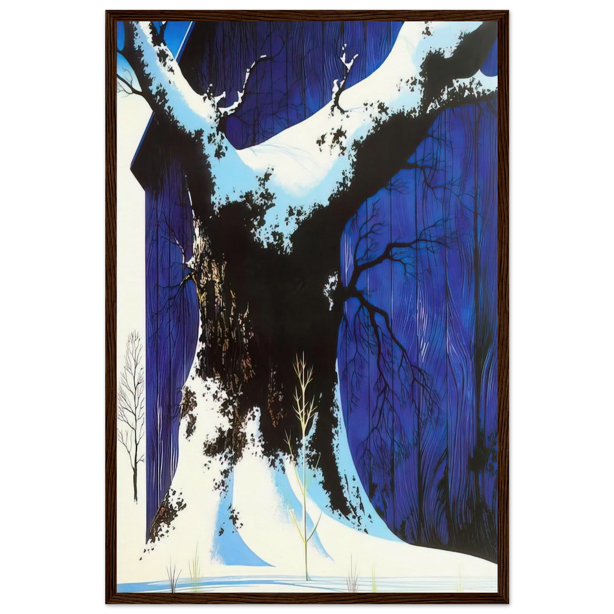 Blue Barn and Snow Framed Poster | Eyvind Earle Framed Prints Wall Art | Eyvind Earle Prints
