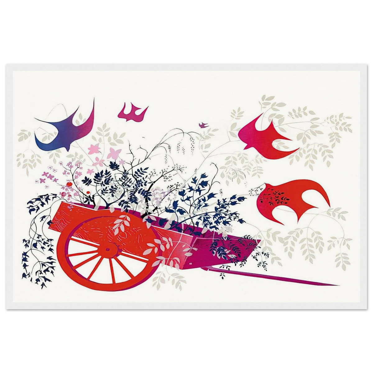 Red Wagon & Foliage Framed Poster | Eyvind Earle Framed Prints Wall Art | Eyvind Earle Prints
