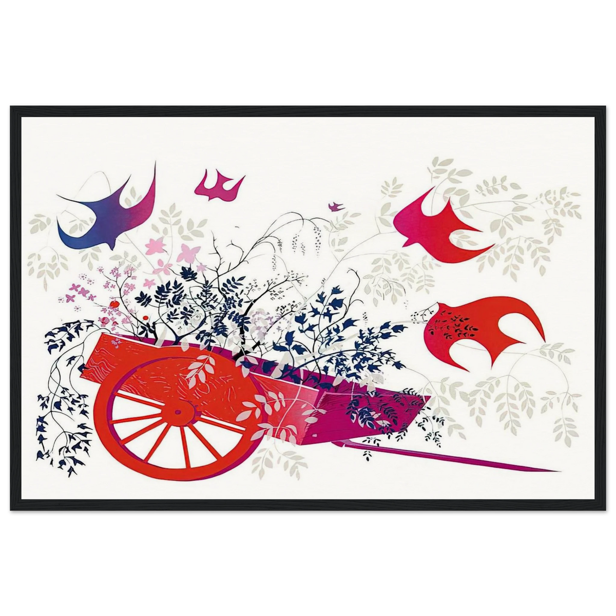 Red Wagon & Foliage Framed Poster | Eyvind Earle Framed Prints Wall Art | Eyvind Earle Prints