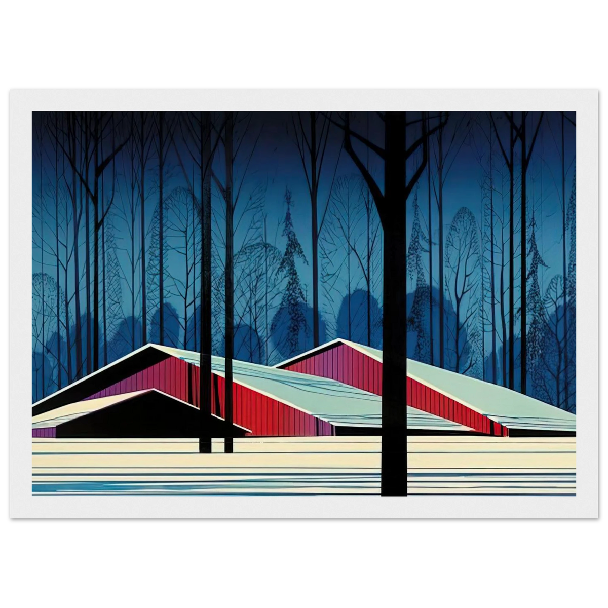 Winter Barns Framed Poster | Eyvind Earle Framed Prints Wall Art | Eyvind Earle Prints