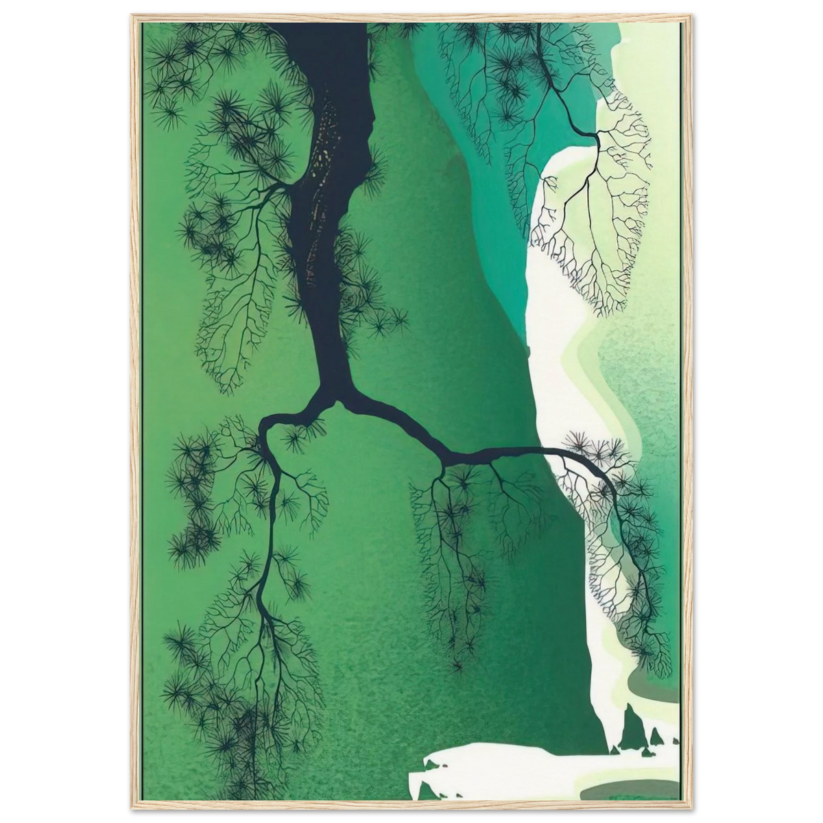 Sea Cliffs and Pine Branch Framed Poster | Eyvind Earle Framed Prints Wall Art | Eyvind Earle Prints