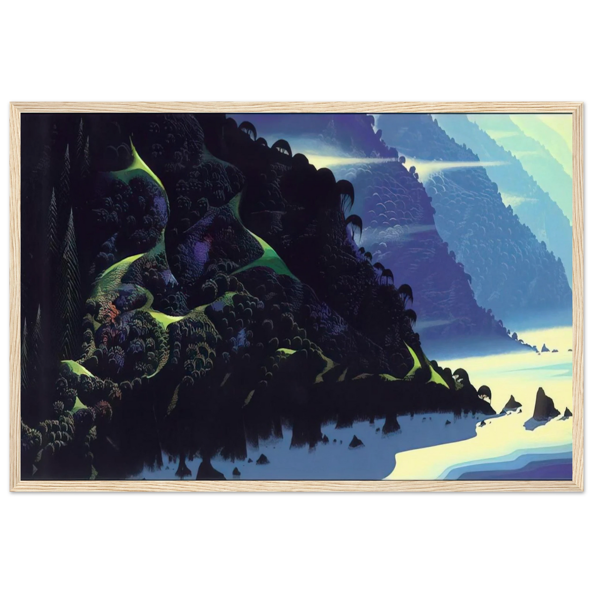 Blue Coastline Framed Poster | Eyvind Earle Framed Prints Wall Art | Eyvind Earle Prints