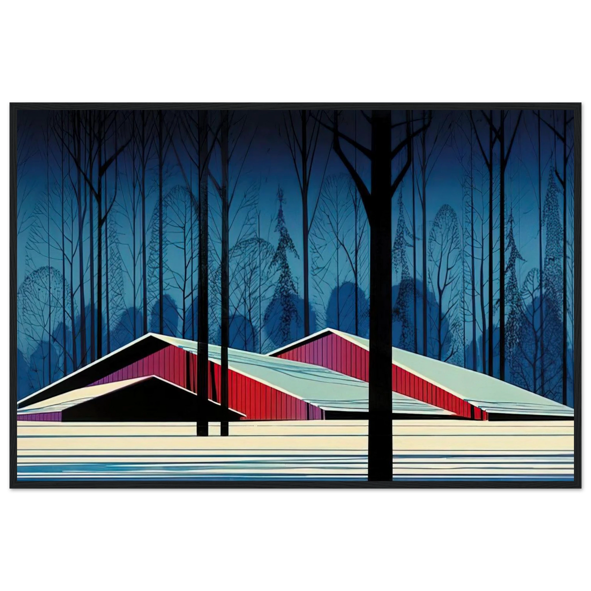Winter Barns Framed Poster | Eyvind Earle Framed Prints Wall Art | Eyvind Earle Prints