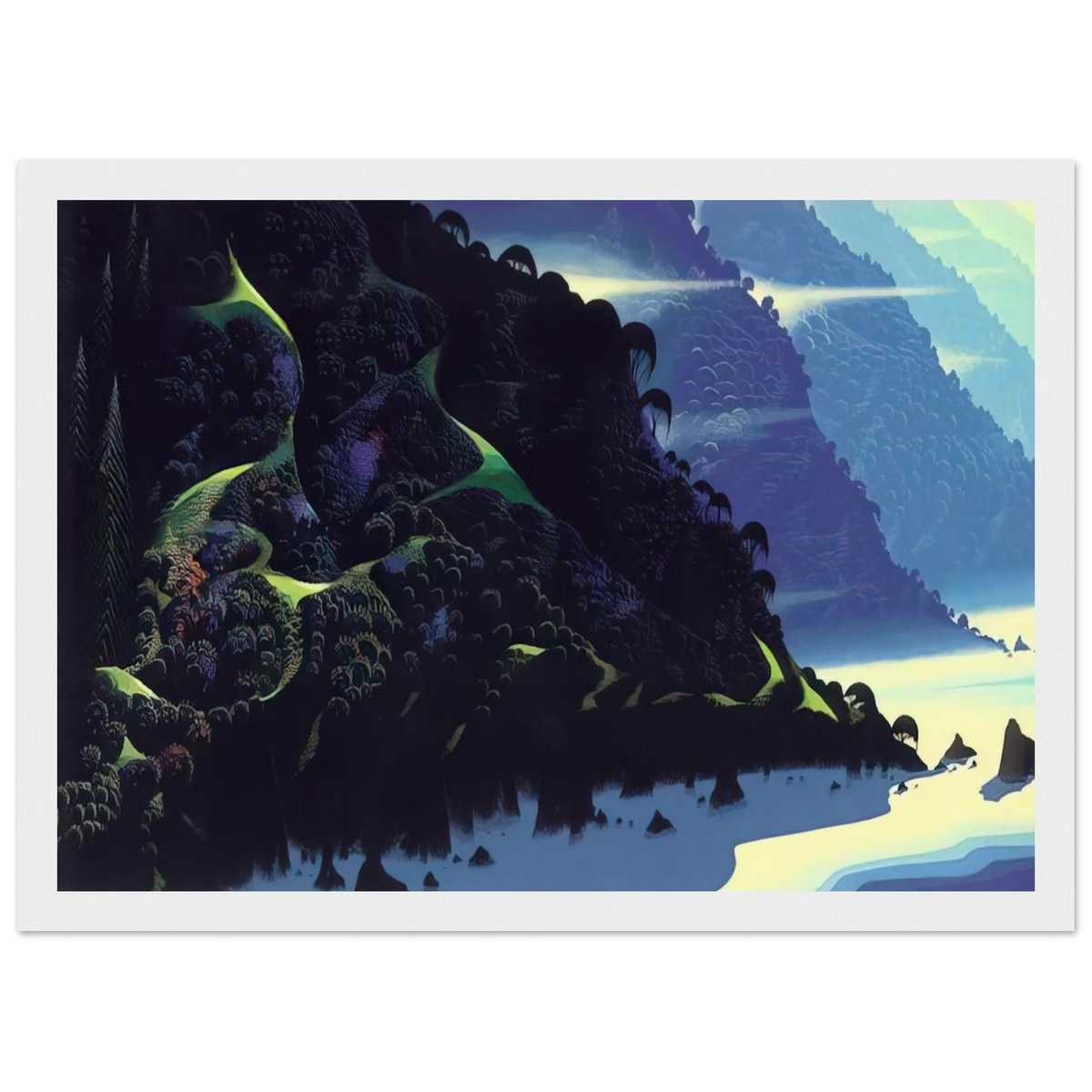 Blue Coastline Framed Poster | Eyvind Earle Framed Prints Wall Art | Eyvind Earle Prints