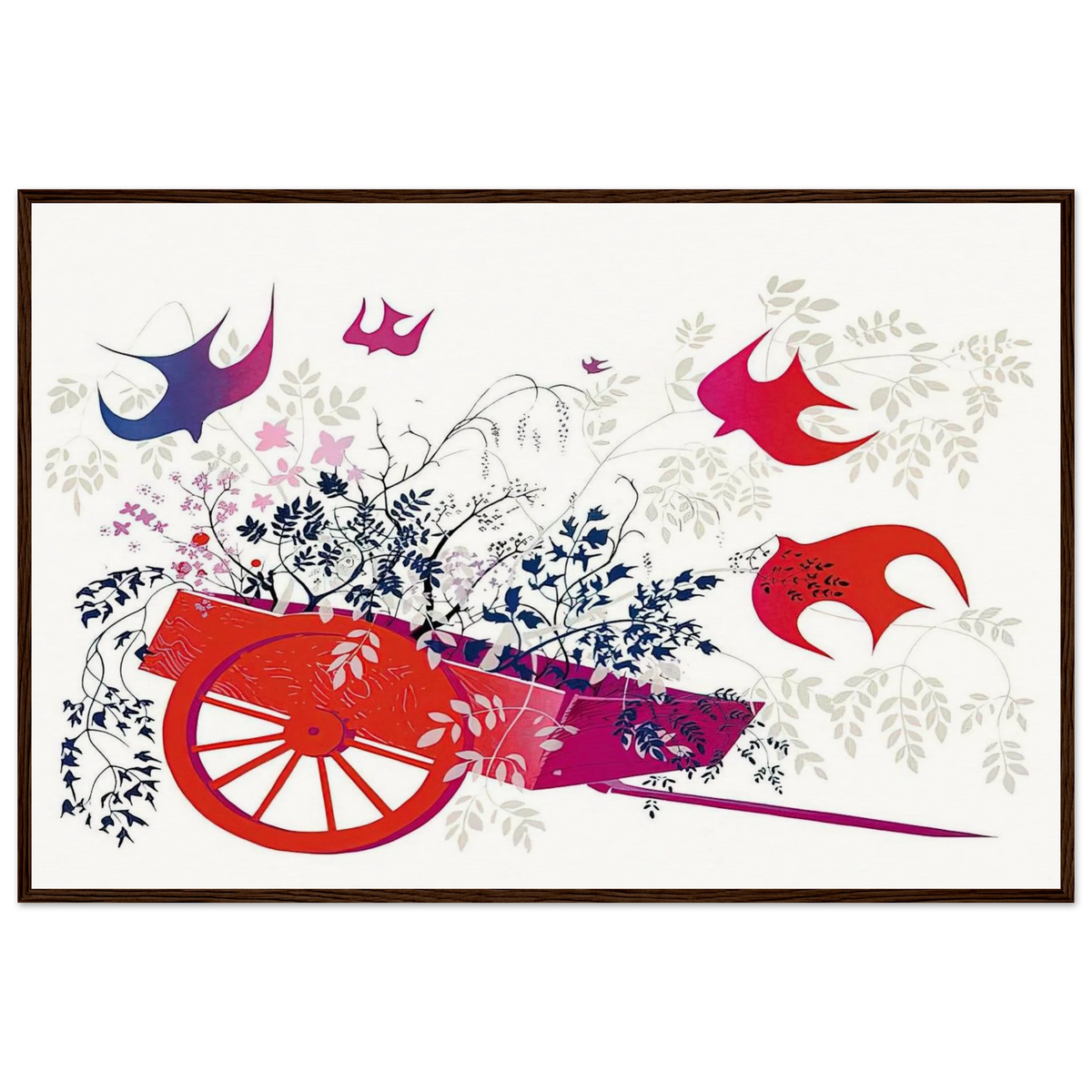 Red Wagon & Foliage Framed Poster | Eyvind Earle Framed Prints Wall Art | Eyvind Earle Prints