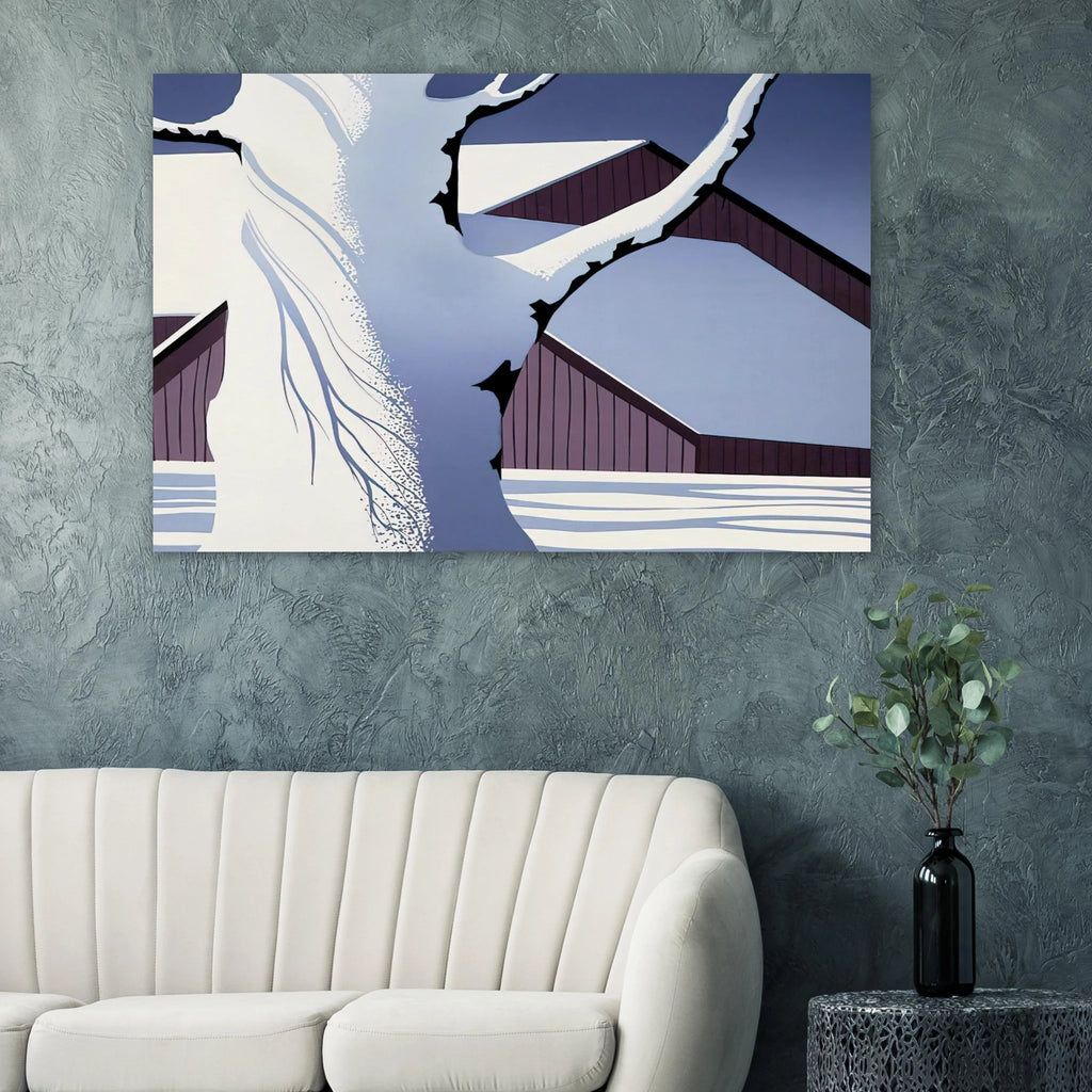 Red Barn and Tree Trunk Poster | Eyvind Earle Poster | Eyvind Earle Prints