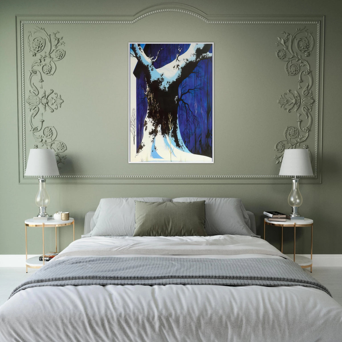 Blue Barn and Snow Framed Poster | Eyvind Earle Framed Prints Wall Art | Eyvind Earle Prints