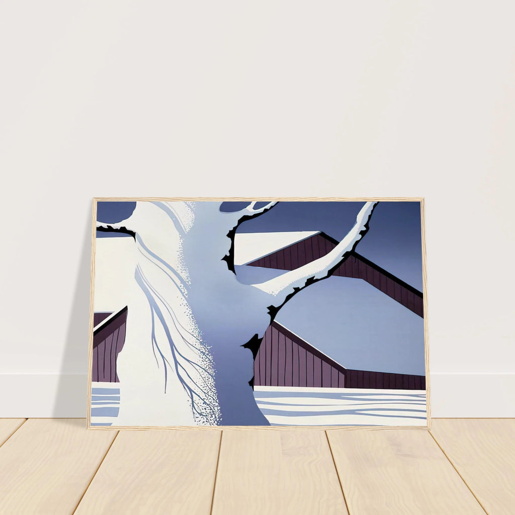 Red Barn and Tree Trunk Framed Poster | Eyvind Earle Framed Prints Wall Art | Eyvind Earle Prints
