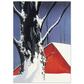 Red Barn and Tree Snow Poster | Eyvind Earle Poster | Eyvind Earle Prints