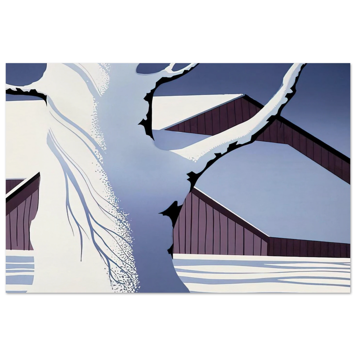 Red Barn and Tree Trunk Poster | Eyvind Earle Poster | Eyvind Earle Prints