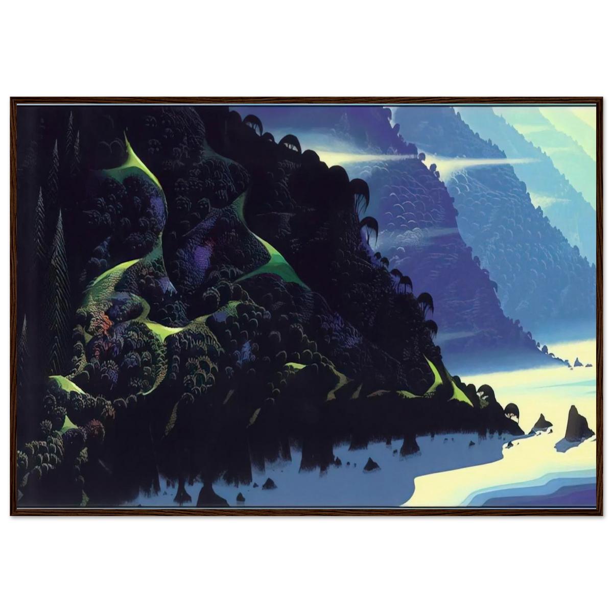 Blue Coastline Framed Poster | Eyvind Earle Framed Prints Wall Art | Eyvind Earle Prints