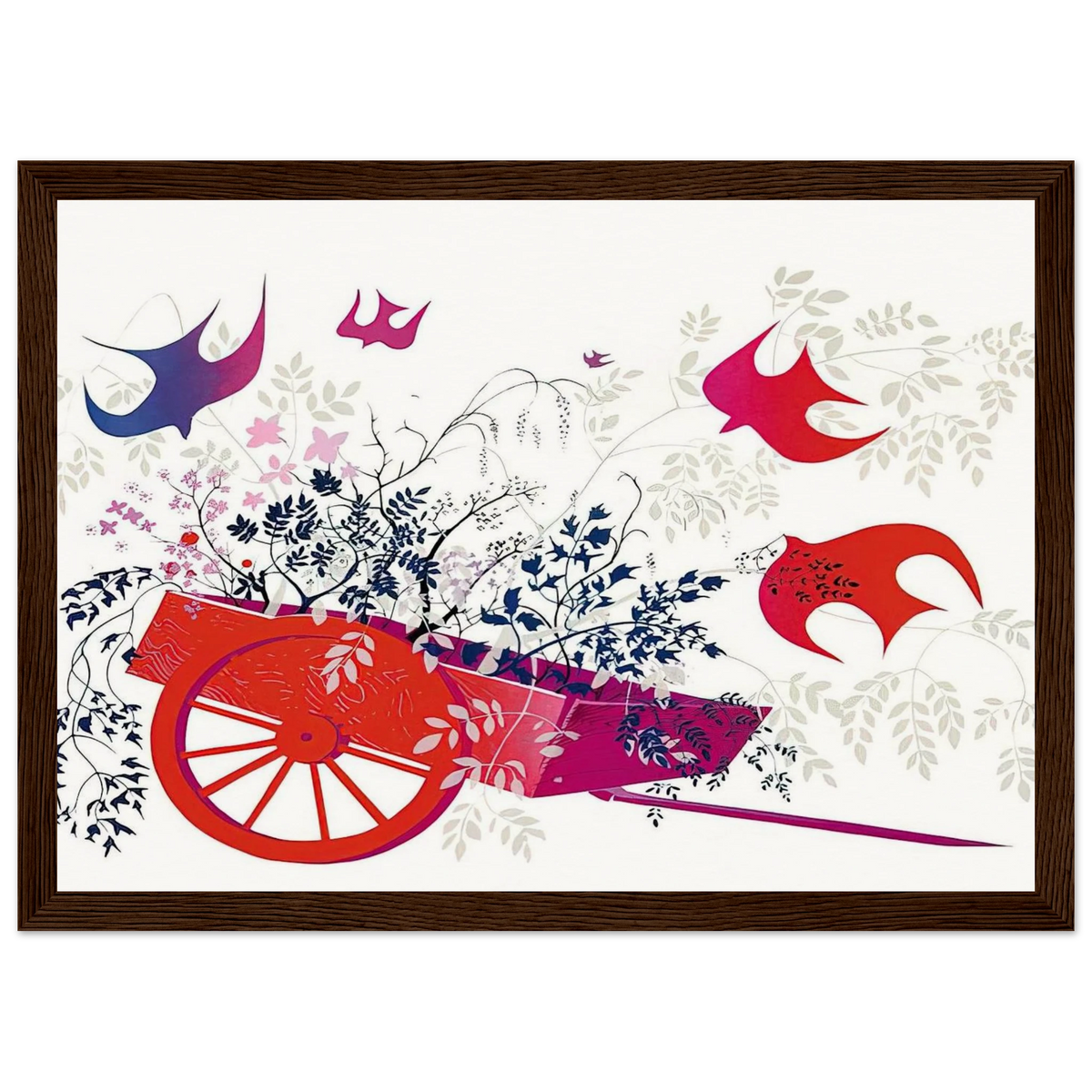 Red Wagon & Foliage Framed Poster | Eyvind Earle Framed Prints Wall Art | Eyvind Earle Prints