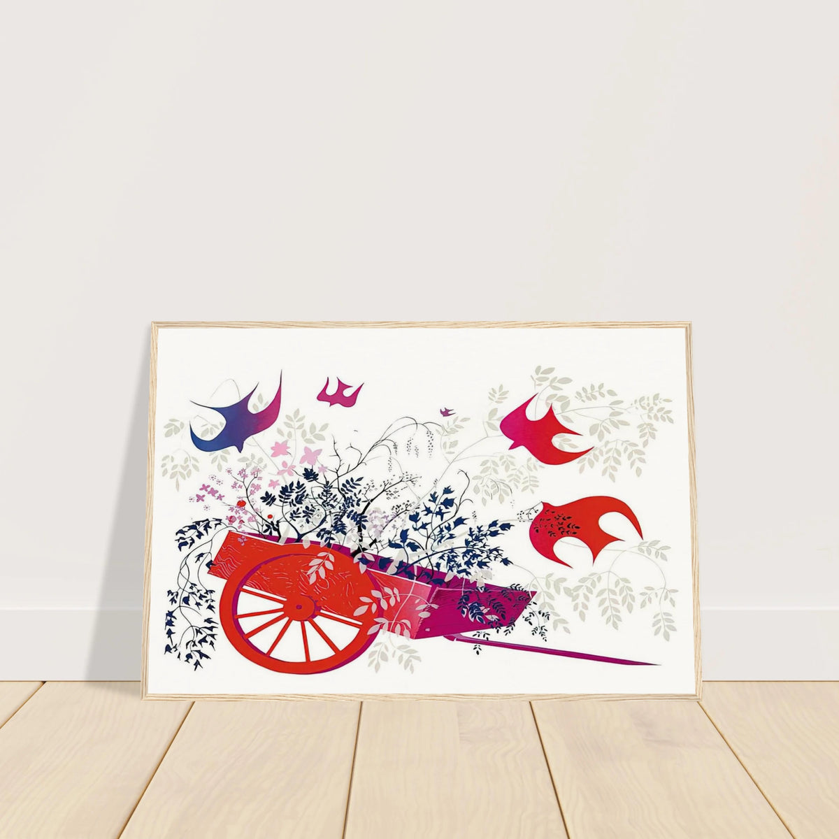 Red Wagon & Foliage Framed Poster | Eyvind Earle Framed Prints Wall Art | Eyvind Earle Prints