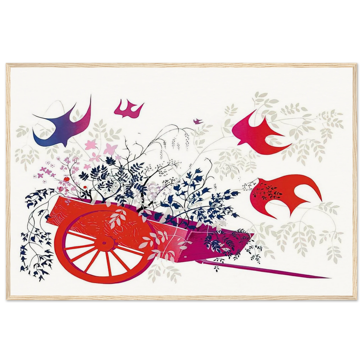 Red Wagon & Foliage Framed Poster | Eyvind Earle Framed Prints Wall Art | Eyvind Earle Prints